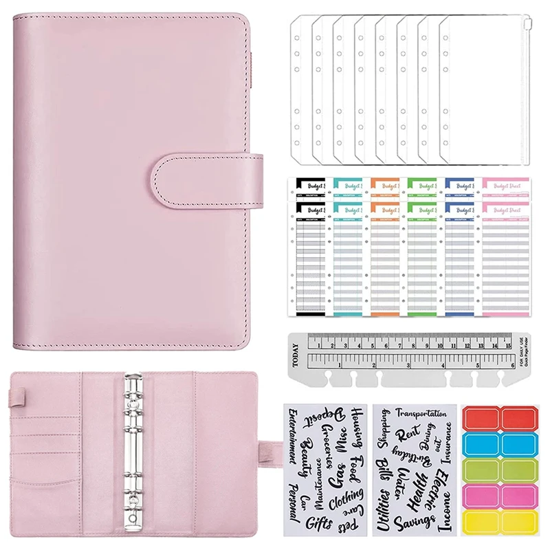 A6 Money Budget Ring Binder -Organiser Binder With Pockets, Cash Stuffing Budget Wallet Planner Binder For Cash Saving