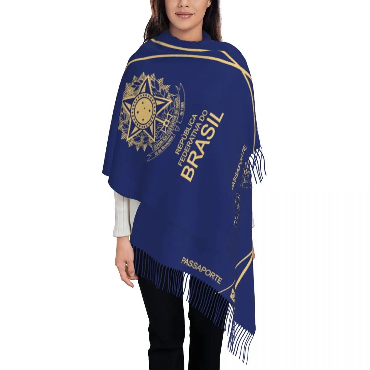 

Custom Lady Large Brazil Passport Version 2022 Scarves Women Winter Soft Warm Tassel Shawl Wraps Scarf