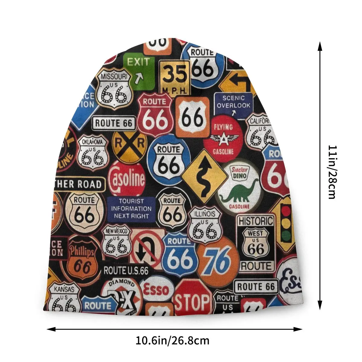 U S Route 66 Road Signs Men Women Thin Beanies Outdoor Ski Cap Double Layer Fabric Bonnet Hat