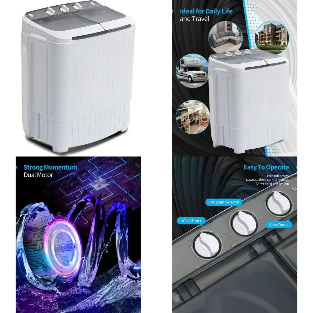 

Портативная компактная стиральная машина, мини-стиральная машина с двумя баками, подходит для общежитий, квартир, автодомов и кемпинга (белый и серый цвета)