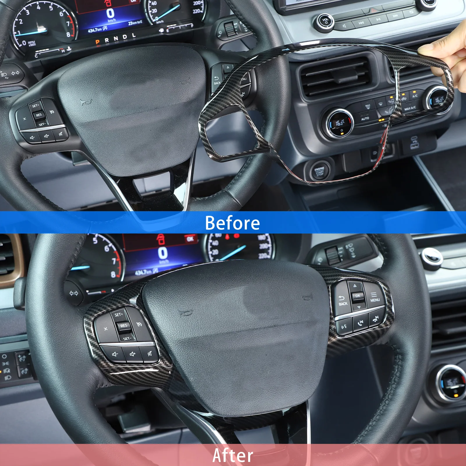 ABS Carbon Fiber Pattern Car Steering Wheel Frame Decorative Cover Trim Sticker For Ford Maverick 2022-2026 Car Accessories