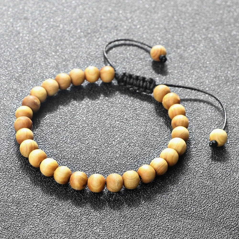 Bracelet de perles en bois de cyprès, 6mm 8mm 10mm, poire noire, méditation de bouddha, prière élastique et réglable, bijoux cadeau pour hommes et femmes