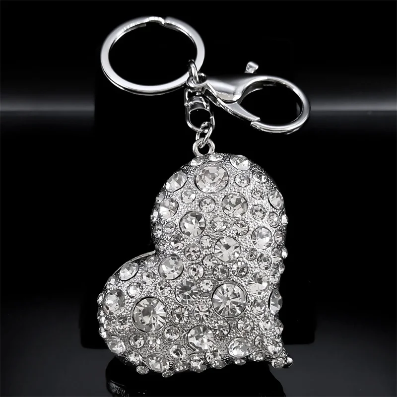 Pink Crystal Sparkling Heart Key chain for Women Exquisite Sweet Alloy Rhinestone Keyring Car Bag Accessories Jewelry K9233S04