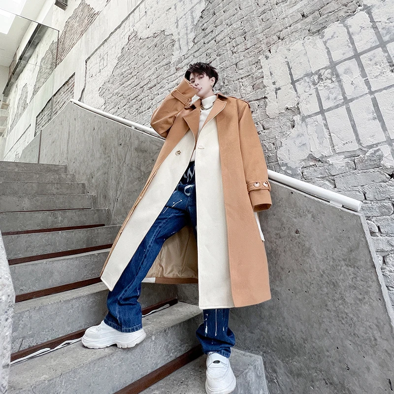 

Зимнее новое модное корейское шерстяное пальто средней длины для мужчин, высококачественный дизайн, пэчворк, твид, стильный крой