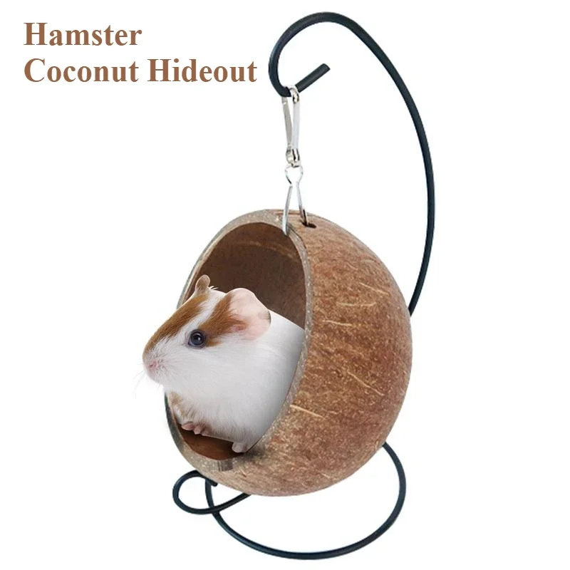 햄스터 Hamster Coconut Hideout Natural Coconut Hamster Hideout Hammock Suspension Coconut Husk Hamster Bed House With Warm Pad