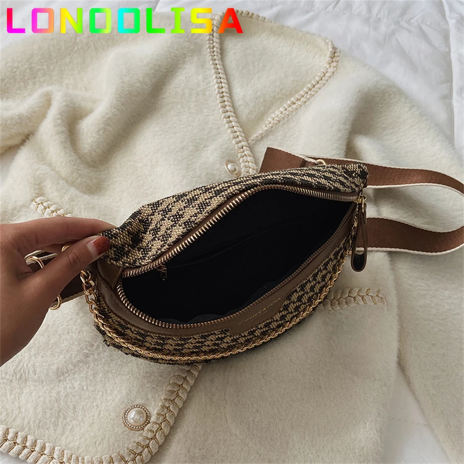 Women\'s Chain Fanny Pack Vintage Waist Packs Designer Shoulder Crossbody Chest Bag Female Handbags and Purses Ladies Belt Wallet