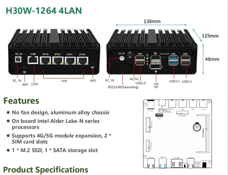 SZBOX 4x2.5G Fanless Mini PC Alder Lake N100 / Twin Lake N150 i226-V Firewall Router PC Proxmox VPN Server pfSense OPNsense
