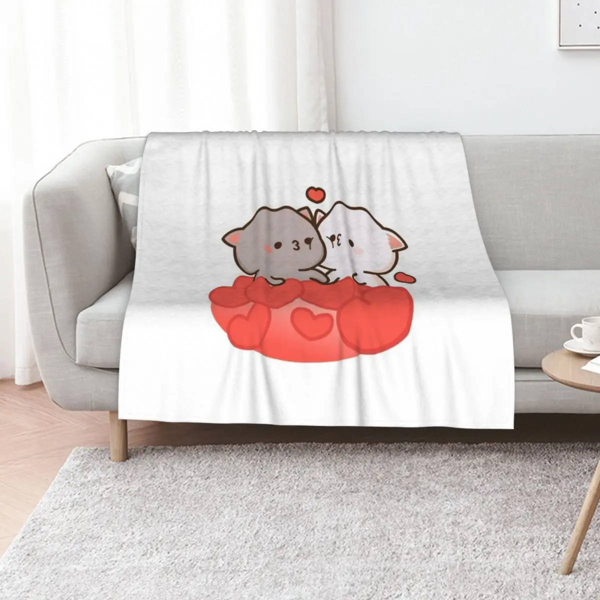 Peach and Goma Mochi Cat Big RED Heart Throw Blanket Fashion Sofas Sofa Bed linens Multi-Purpose christmas gifts Blankets