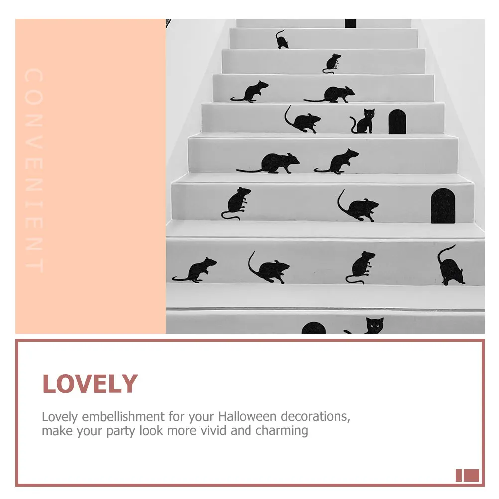 

35 Pcs Decorations Wall Sticker Set Halloween Cat Mouse Window Decals Clings Party Supplies Black House Removable Child