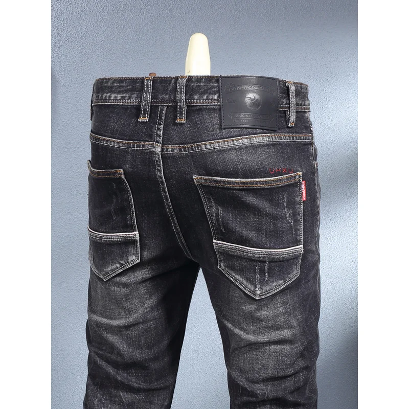 

Autumn new black gray trendy men's high street elastic small straight tube old long pants