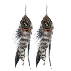 Traditional Long Natural Feather Dangle Earrings for Women Bohemian Ethic Festival Party Native American Tribal Indian Jewelry