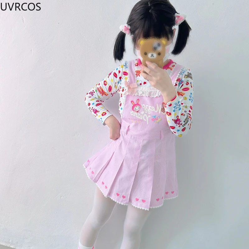 Kawaii Lolita Style Cartoon Print Princess Dress Women Sweet Bunny Bear Embroidery Strap Dresses Harajuku Y2k Party Mini Dresses