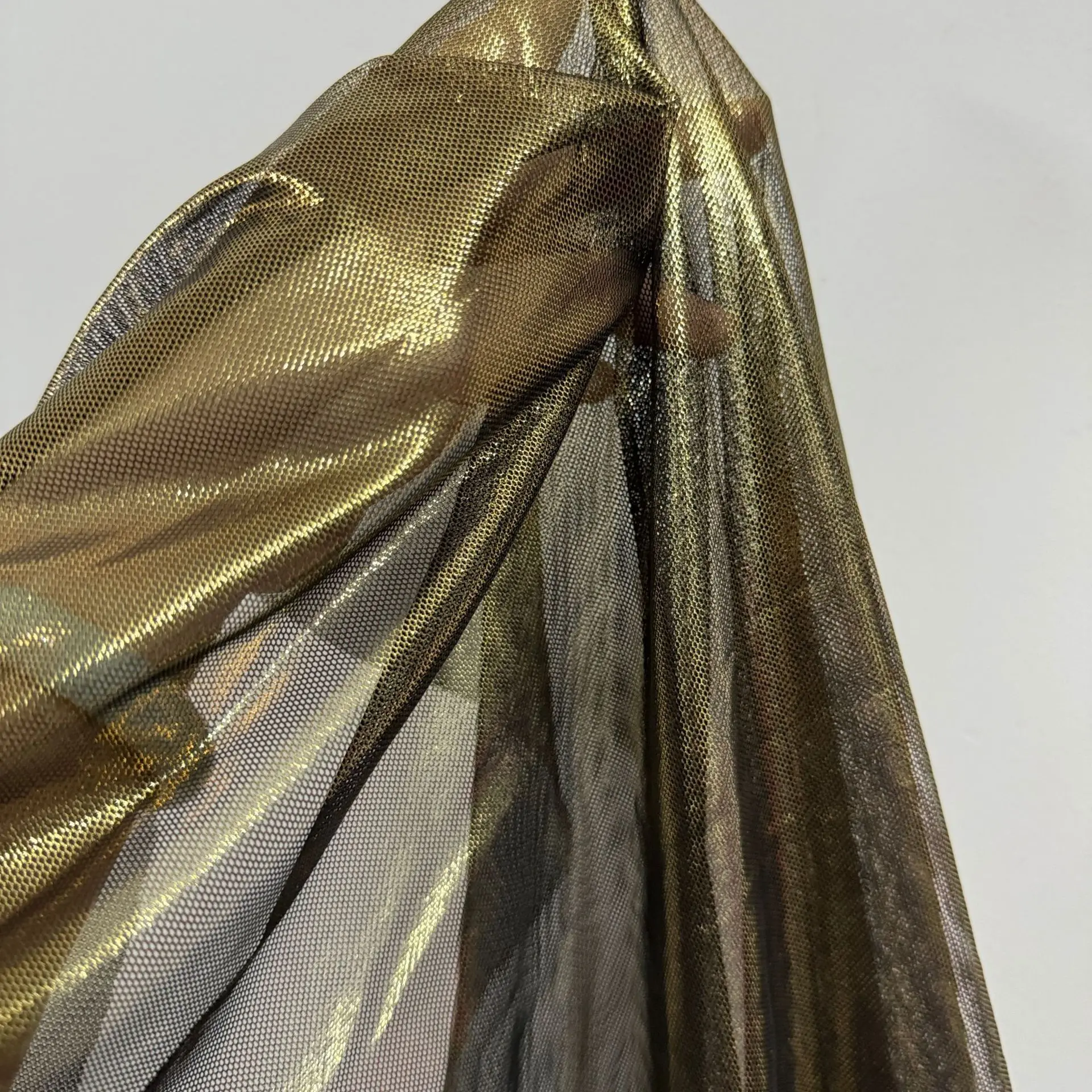 Stretchy Spandex Gold Foil Mesh Fabric Sheer Net Cloth For Dance Gymnastics Dress Party Costume Cover Up