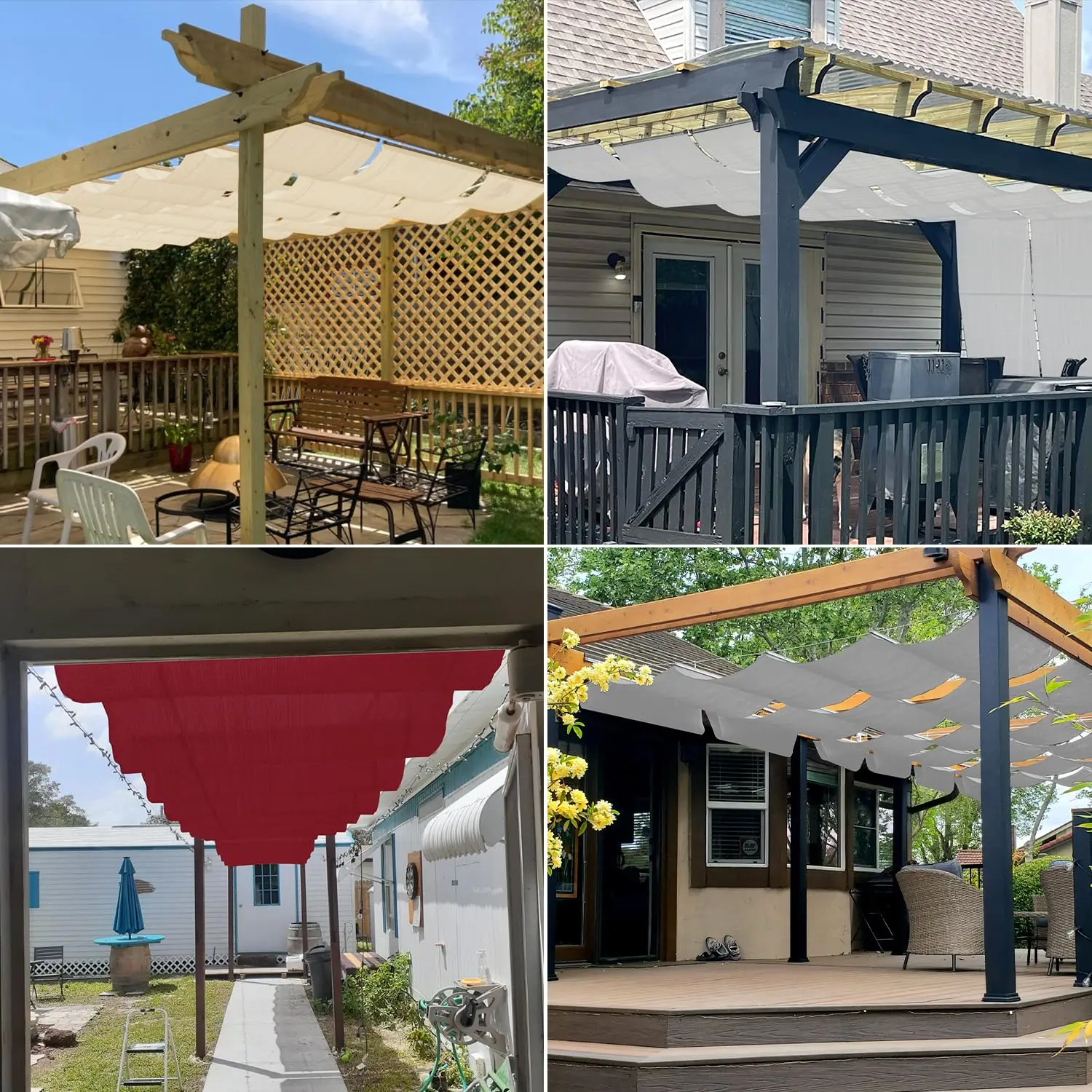 Waterproof Pergola Shade Cover Retractable Wave Canopy Outdoor Sun Shade for Patio Garden Backyard 7x17ft, Customized