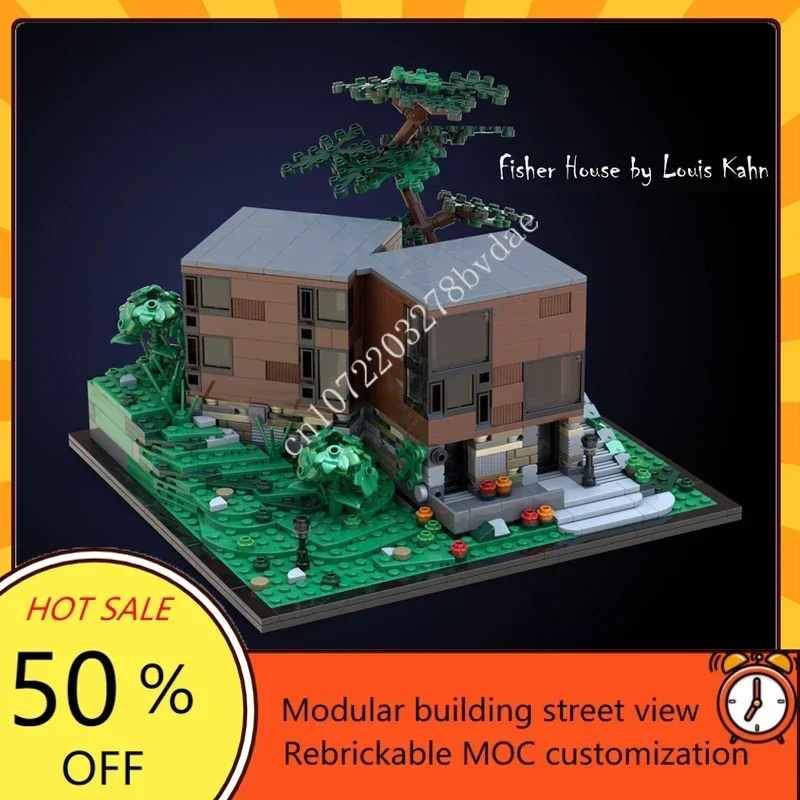 

924 шт. Fisher House of Louis Kahn модульный MOC креативная модель с видом на улицу, строительные блоки, сделай сам, образовательная сборная модель, игрушки, подарки