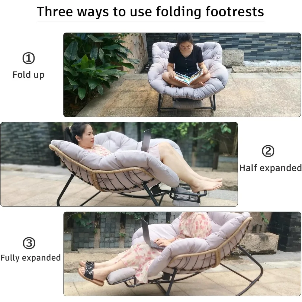 كرسي هزاز للفناء الخارجي مع مسند للقدمين، كرسي قراءة مريح كبير الحجم للأطفال مع مسند، مثالي لغرف النوم والشرفة