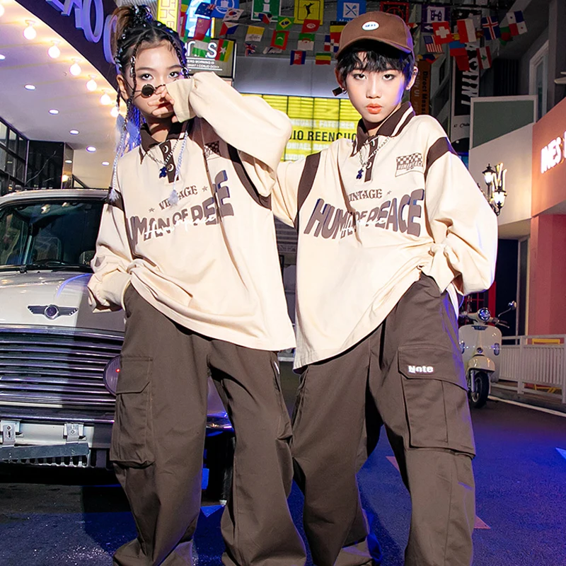 Vêtements Hip Hop Cool pour Enfants, Costume de brevJazz pour Bol, Polo, Pantalon Cargo, Vêtements de brevde Rue pour Garçons, Tenues de Scène Kpop, SL7443