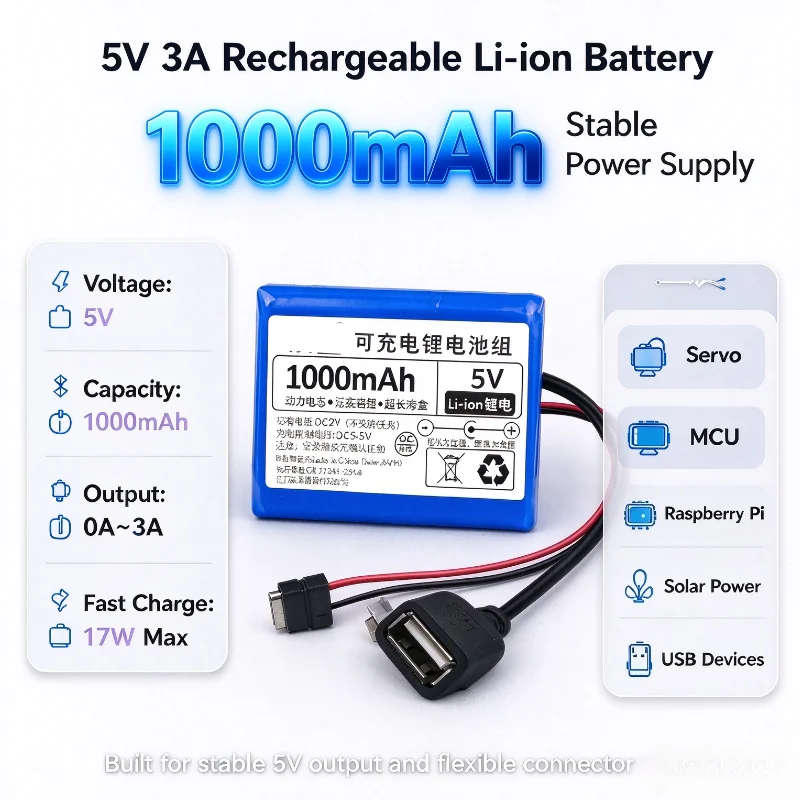 10-pcs Wholesale 1000mAh 5V lithium battery suitable for MCU Raspberry Pi  3A lithium battery suitable for servo and solar power