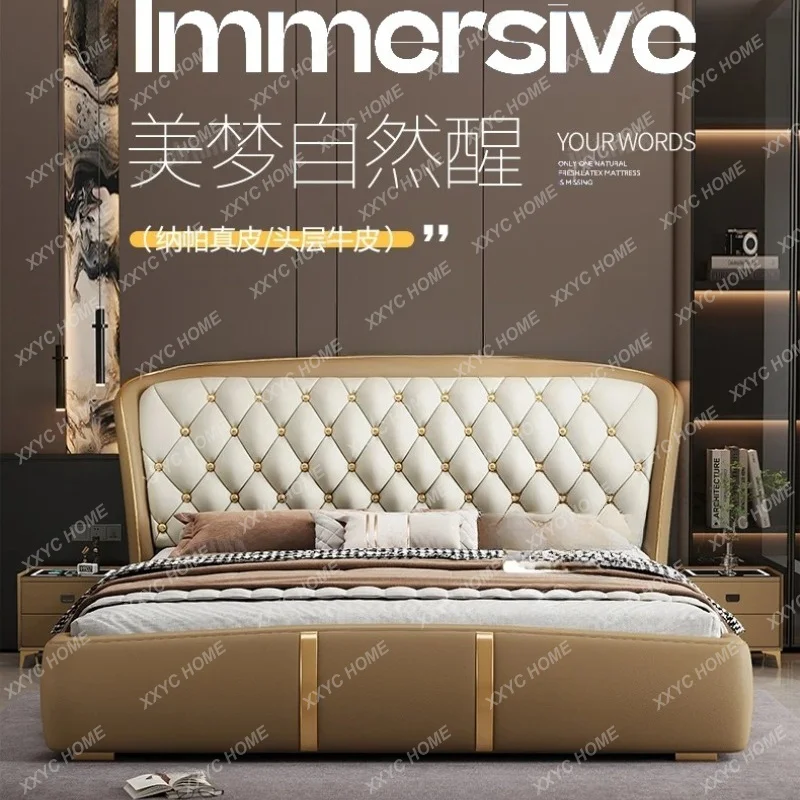 XX sales 200x220cm  Double Bed Napa Leather Home Storage Wedding 2 People Bed King Size Frame Headboard Wooden Bedroom