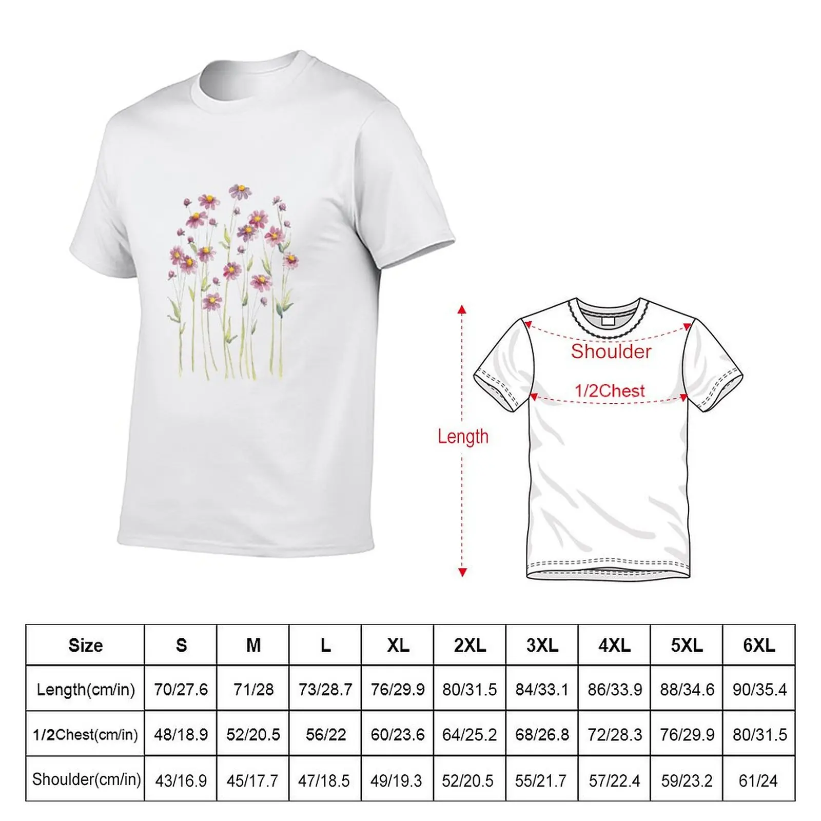 Pretty Mauve Daisies T-Shirt Work Wear Breathable Tee