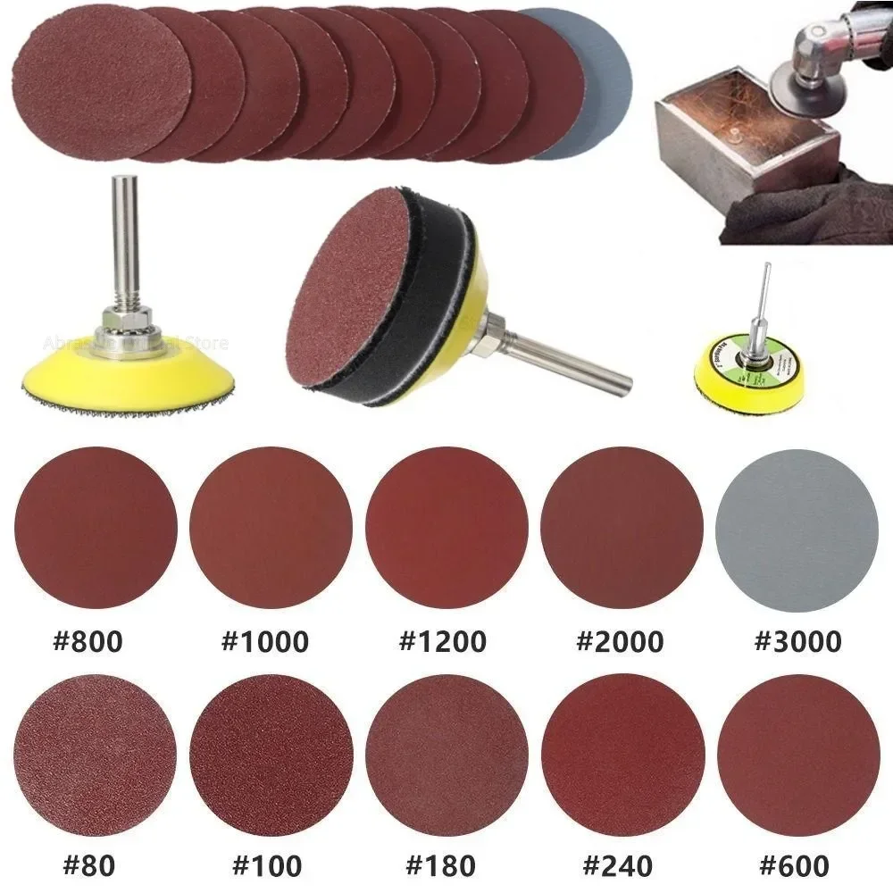 1/2/3inch Sanding Discs Hook And Loop Sanding Pads For Rotary Tool Drill Attachment With Backer Plate Shank Soft Foam Buffering