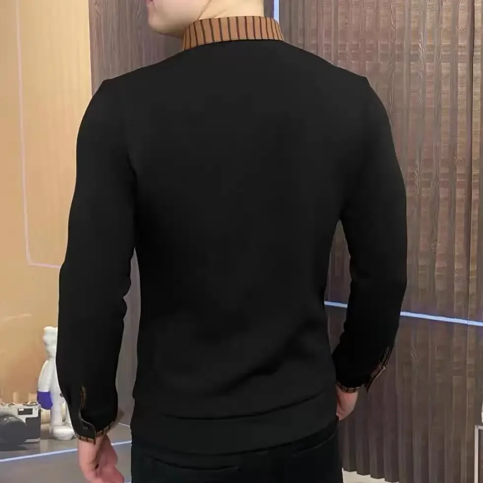 Luxury Shirt Collar Sweatshirts Men Thickened Velvet Business Social Sweatshirts Streetwear Casual Pullover T-shirts Tops 2025