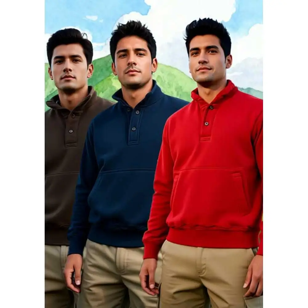 

Мужской повседневный пуловер с капюшоном из трех частей, вырезом на пуговицах и карманом кенгуру, доступен в 6 цветах для удобной посадки.