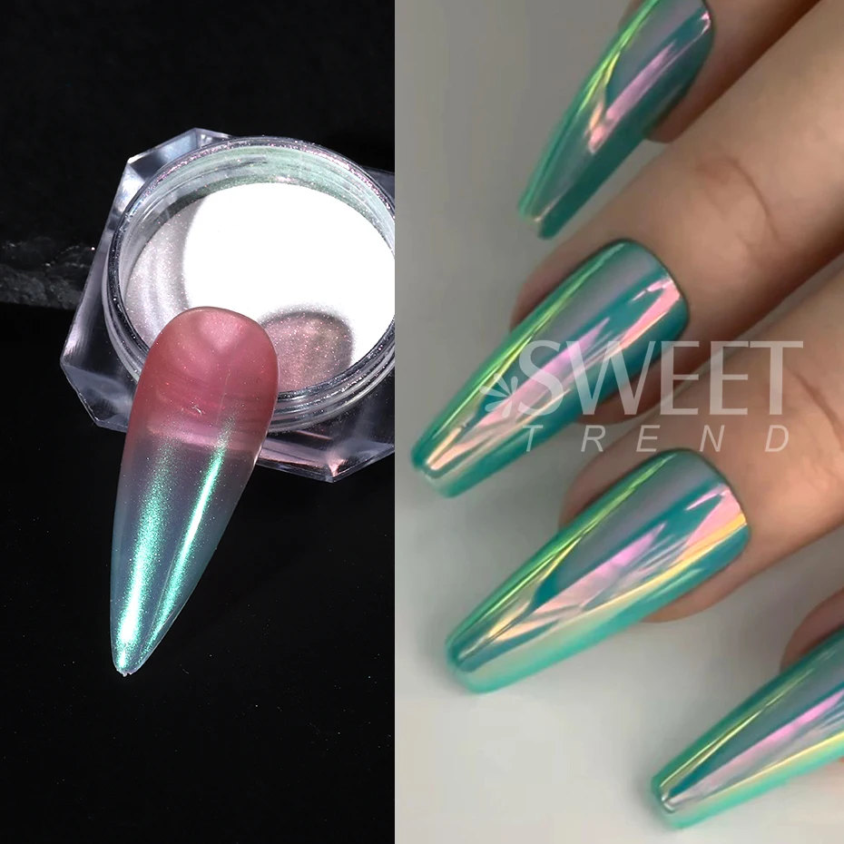 6 stücke Fee Einhorn Chrom Nagel Glitter Pulver Meerjungfrau Aurora Spiegel Pigment Glimmer Regenbogen Gel Polnisch Staub Dekor Maniküre Flash