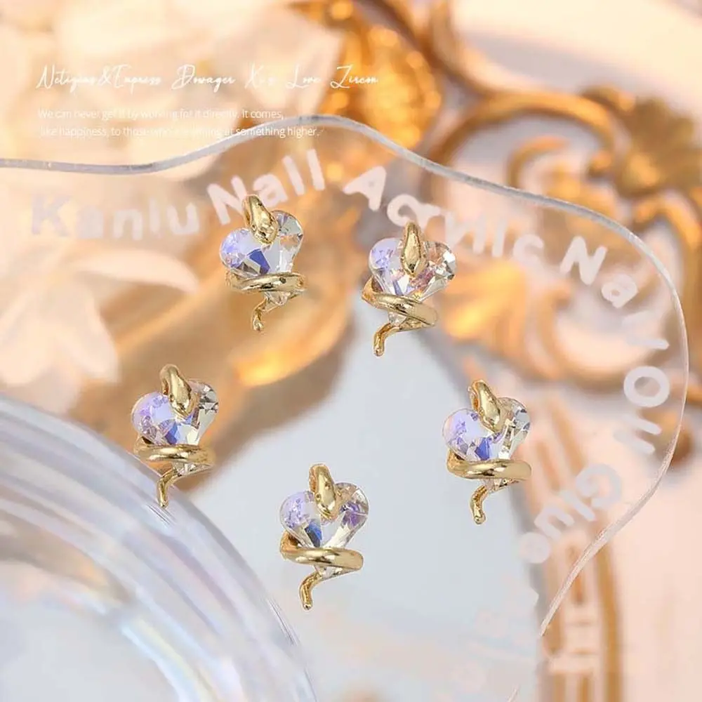 

5Pcs/set DIY Nail Charms Heart Snake Nail Decorations Manicure Ornaments Heart Snake Nail Rhinestones