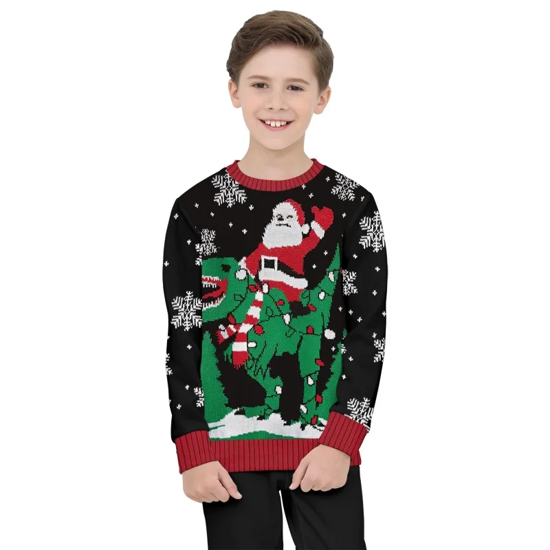 Santa Claus Children's Sweatshirts Christmas Cartoon Snowman Printed Long Sleeve Pullover Toddler Boy Top Kids Suit Clothes