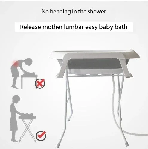 Baby Portable Bathtub with Stand Plumbing Children Folding Bath Foldable Washing Shower Support Free Standing Indoor Nonslip