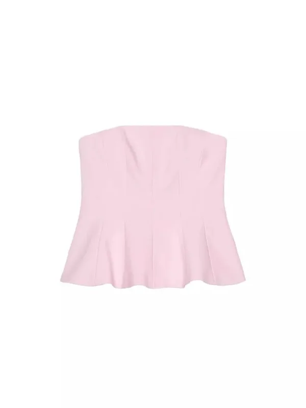 봄 여름 신상 슬림핏 원숄더 브라이드메이드 탑 러플 헴라인 지퍼 디자인 숏 스타일 단색