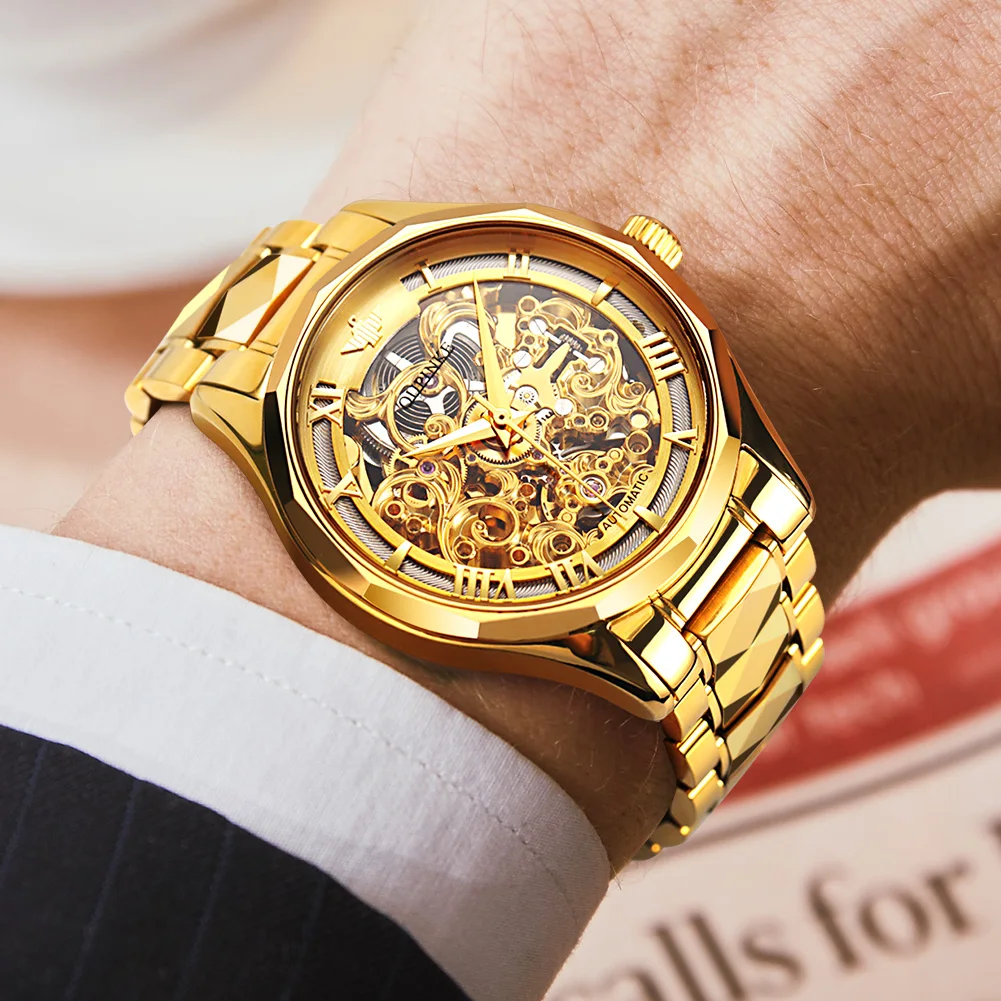 OUPINKE Luxury Men Mechanical Wristwatch Automatic Watch Men Skeleton Tungsten steel Sapphire Business Watch relogio masculino