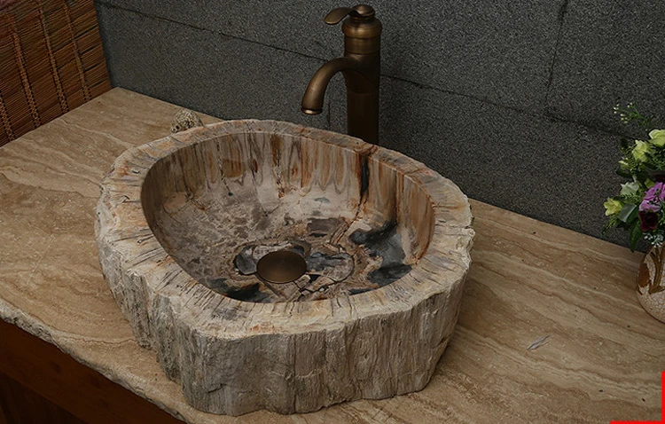 Wholesale bathroom or outdoor natural wood stone marble petrochemical wood wash basin sink