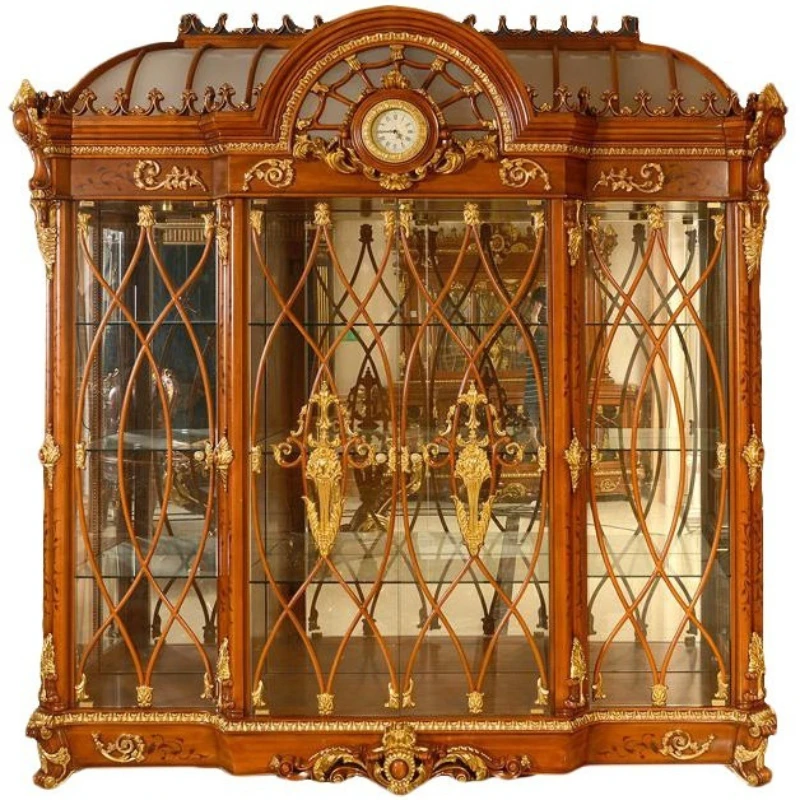 European oak wine cabinet bar counter restaurant four-door wine cabinet retro glass storage cabinet