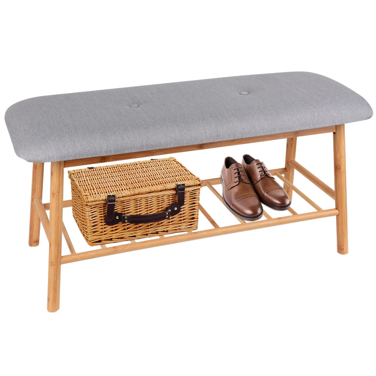 DSA grey canvas home shoe changing stool sofa cloakroom soft bag stool bedroom foot stool at the end of the bed