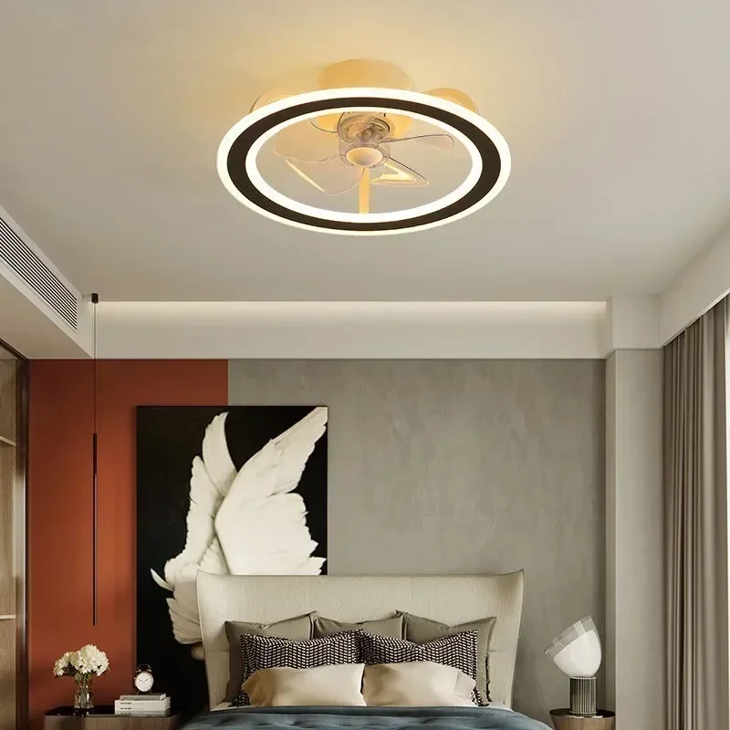 Nordic Ceiling Fan Light Large Wind Ceiling Bedroom Dining Room Fan Shaking Frequency Conversion Integrated Light