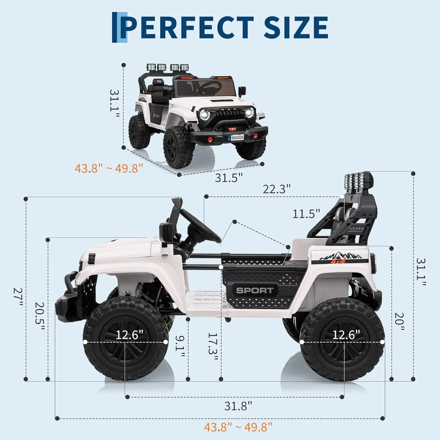 ركوب بمقعدين على سيارة الأطفال والمركبات الكهربائية مع جهاز تحكم عن بعد قابل للتعديل لموسيقى السيارة ASTM/CPSIA معتمد 3 سرعات أضواء LED
