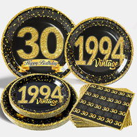 30 Years Birthday Party Tableware Black Gold Disposable Paper Plates Napkins 30th 40th 50th Party Supplies Anniversary