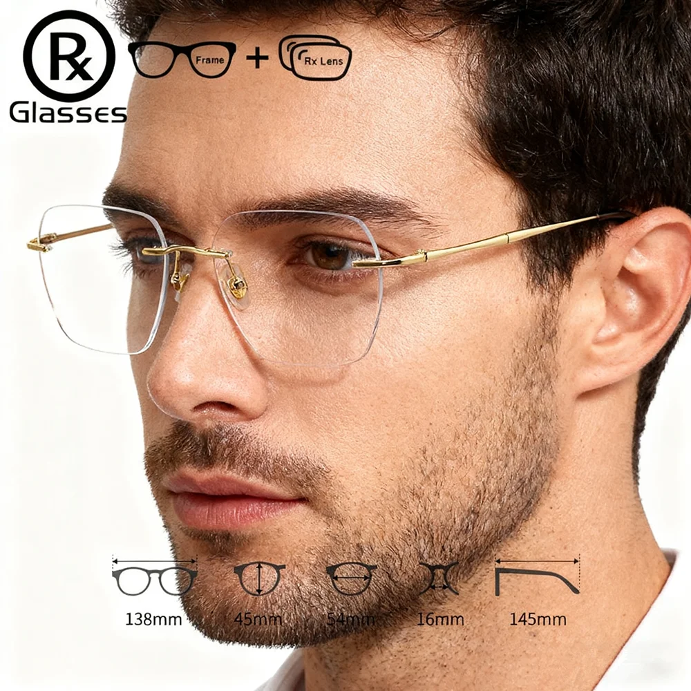 

Titanium Rimless Glasses Myopia Men's Prescription Eyewear Anti Blue Light Eyeglasses Progressive Lenses Photochromic Optics