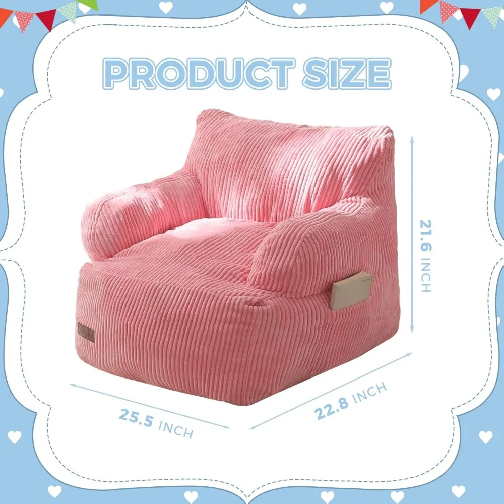 كرسي بين باج للأطفال مع جيب، حشوة إسفنجية ناعمة للراحة، أريكة أرضية وردية للألعاب والقراءة
