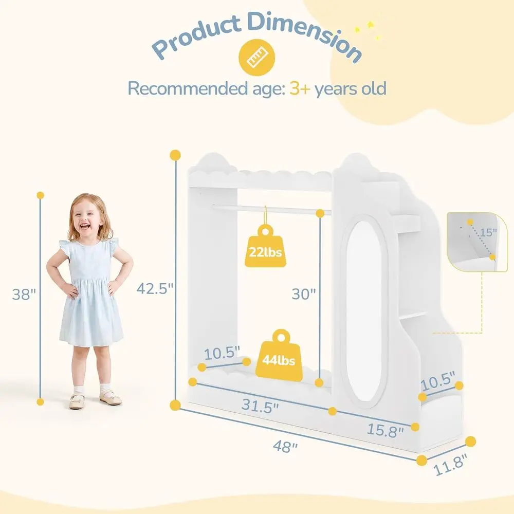 Kids DrUp Stoith Mirror, ookshel & Toy Stora, Scalloped Design PrincClot or Little Girls, Kids DrUp Rack, Open Hanging Armoire W