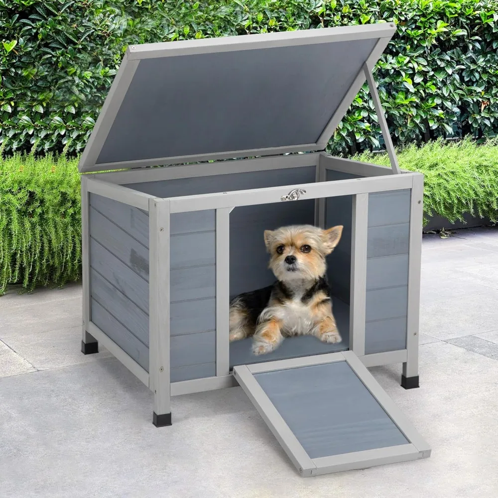 

24inches Wooden Catio Outdoor Cat House Small Animal House，Rabbit Hutch Indoor，Stable Weatherproof Bunny Cage Pet Shelter for S