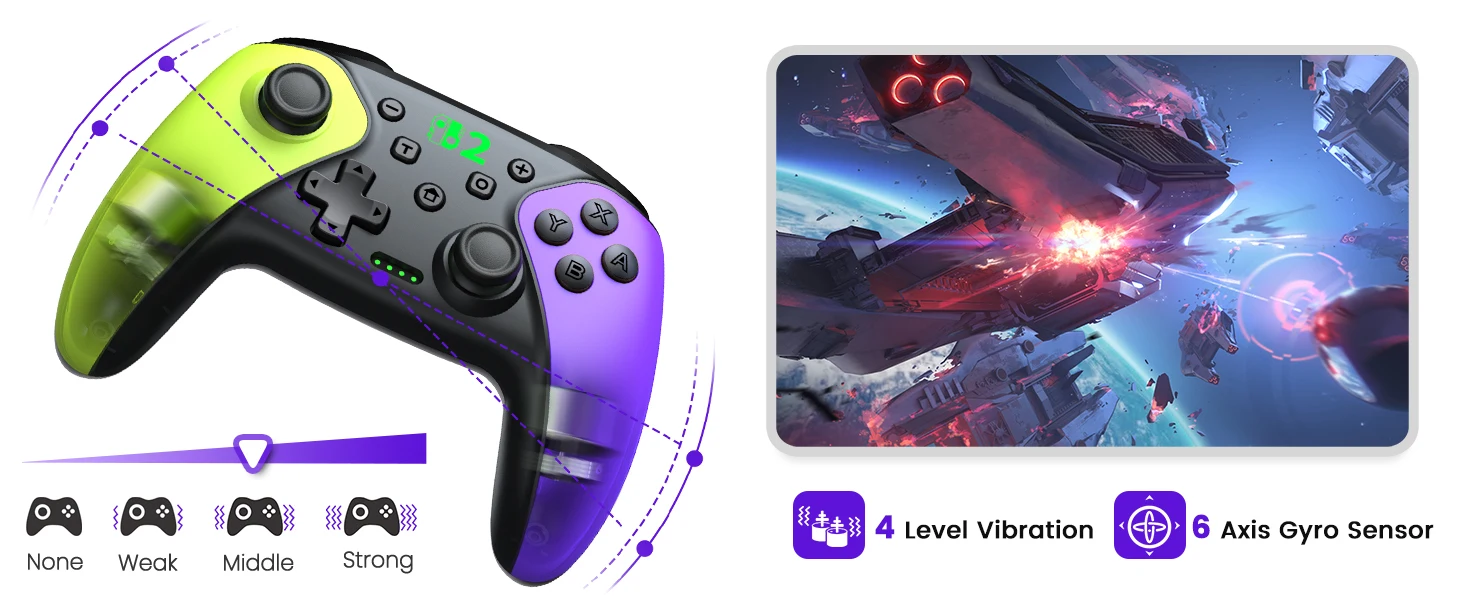 Dinofire Wireless Bluetooth RGB Controller for Nintendo Switch/Switch OLED/Lite Mobile Wired PC Gamepad Multi-Function Joystick