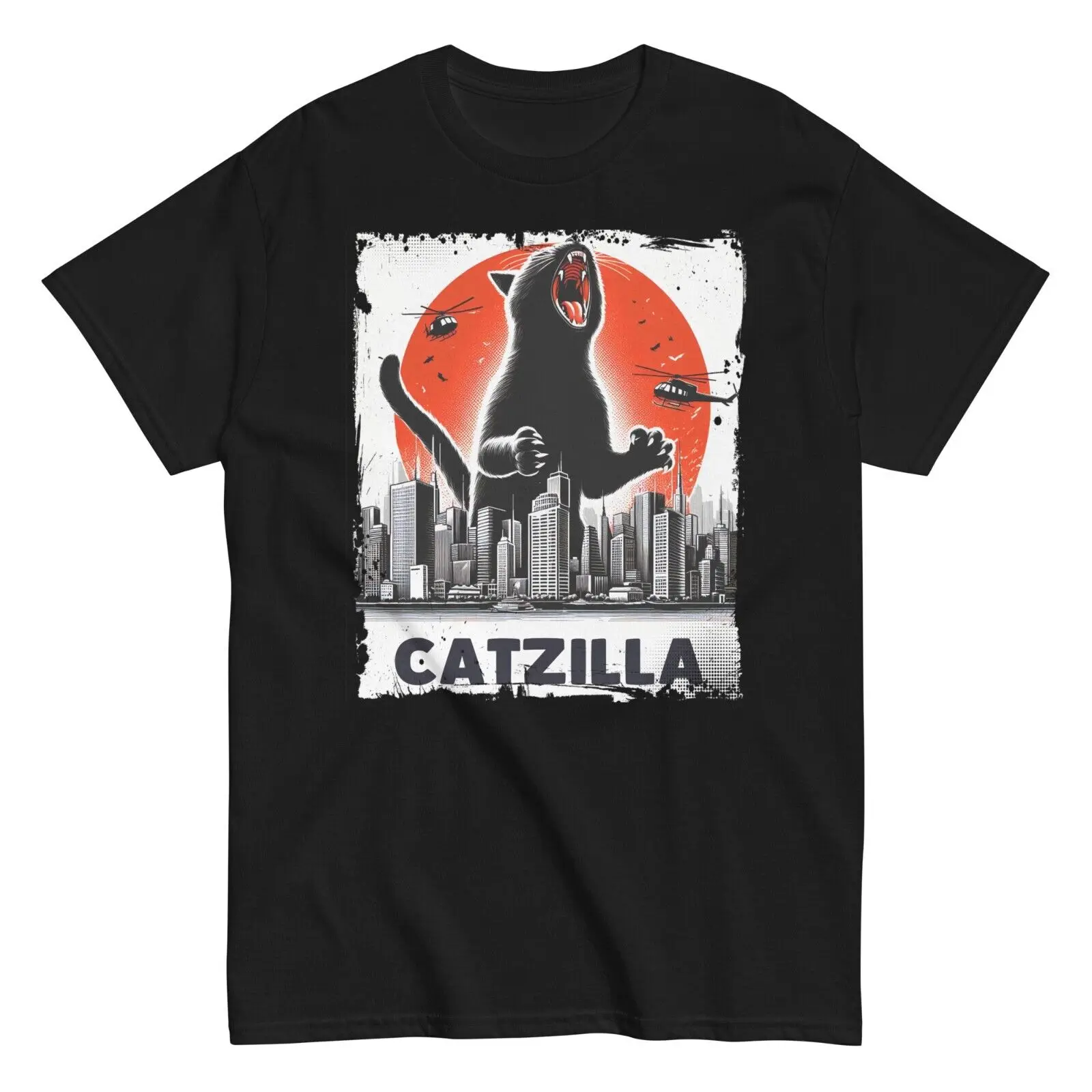 Catzilla Cat Kitten Funny Cotton T-Shirt Cat Mom Cat Dad Feline Lover Gift Tee