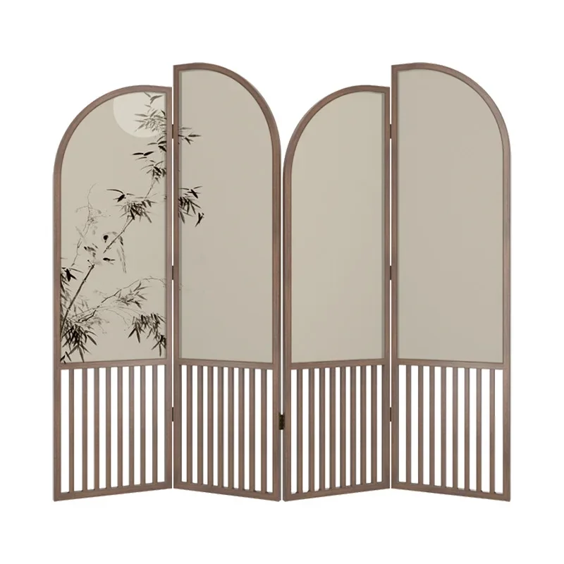 Bamboo moon screen partition living room sofa background wall entrance folding fence folding screen