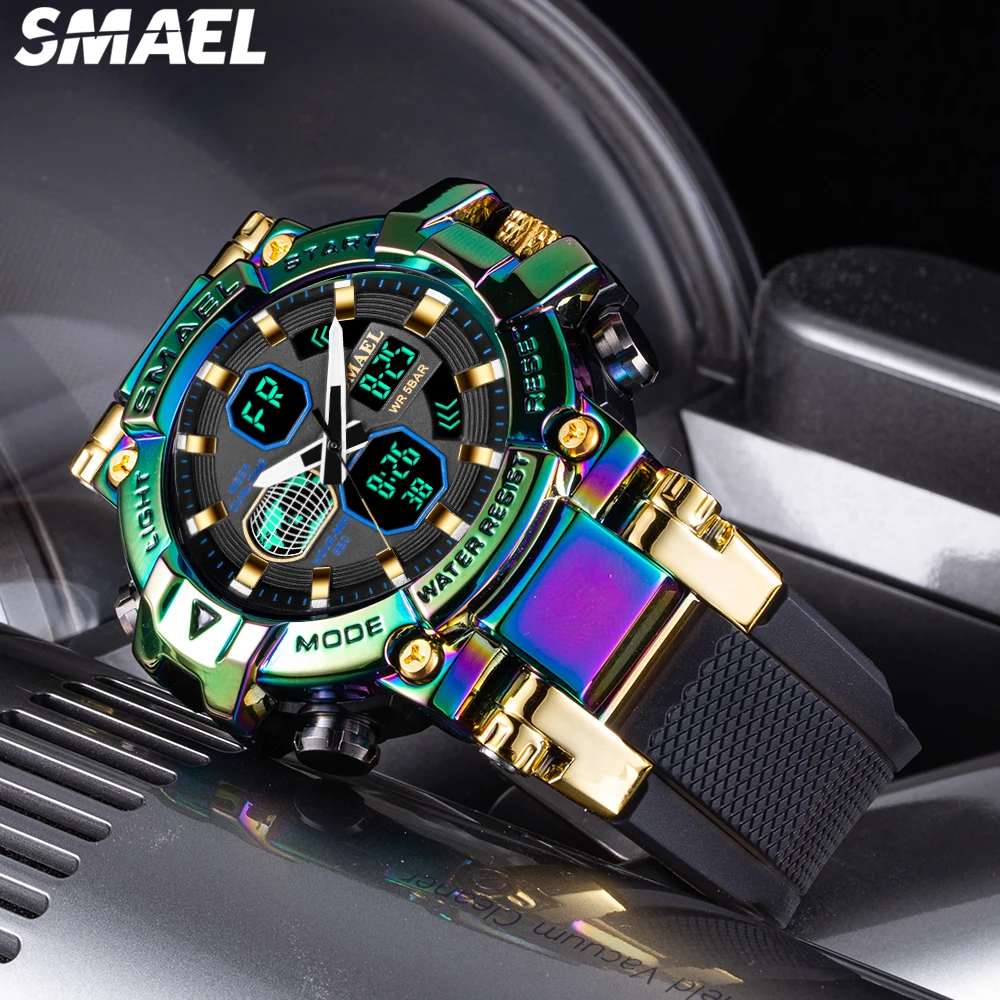 SMAEL 8027 Colorful Alloy Watch Men\'s Outdoor Sports Waterproof Multi functional Electronic Watch