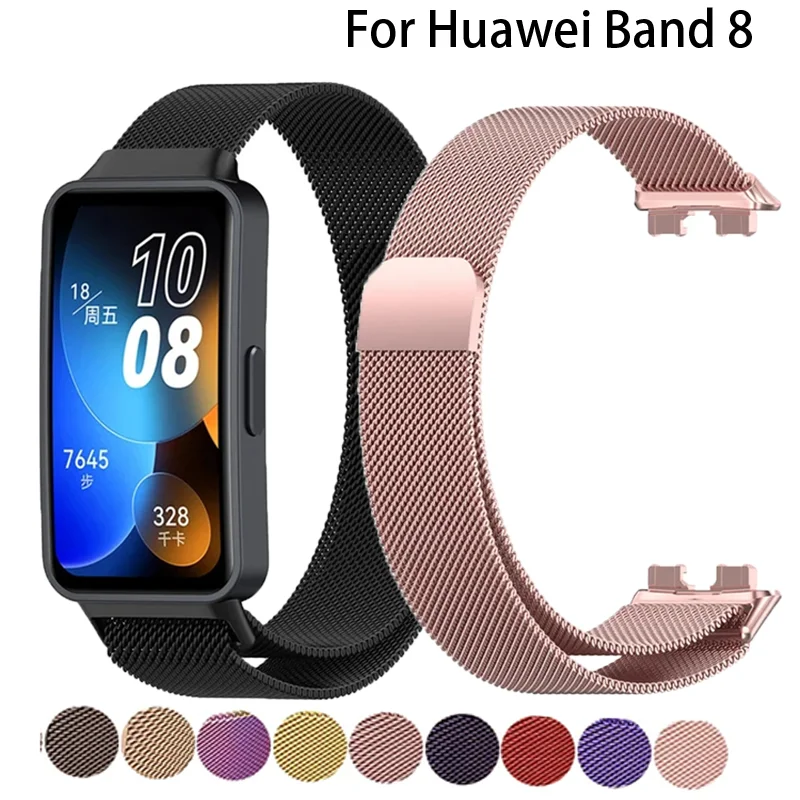 Pulseira magnética de metal para Huawei, pulseira de aço inoxidável, relógio inteligente, pulseira magnética, 8, 9