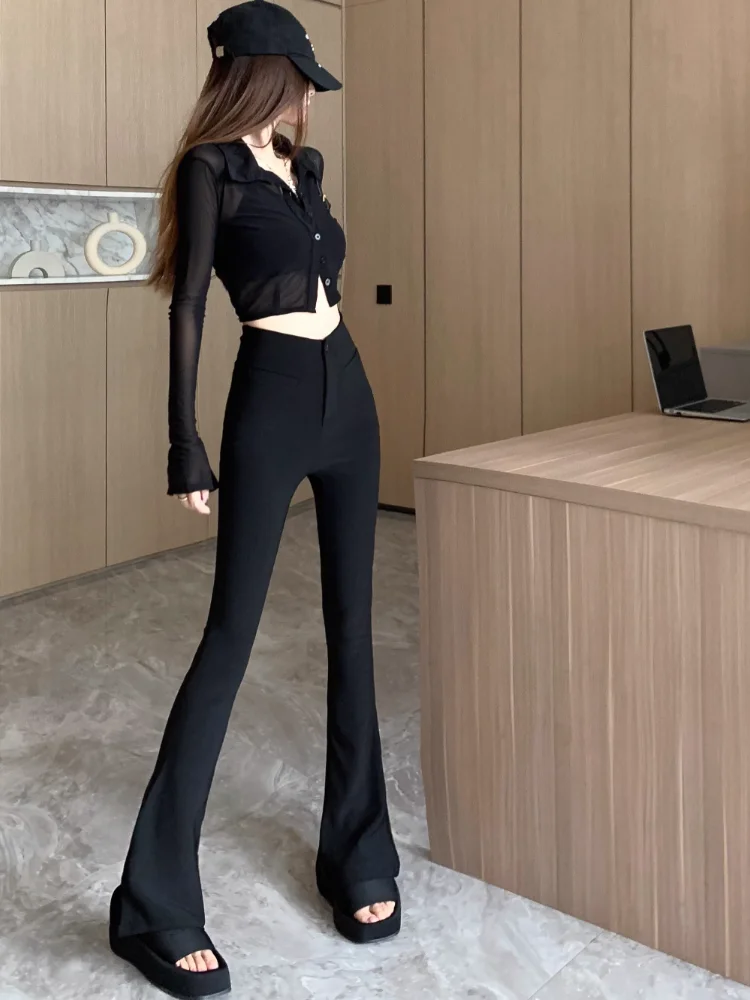 Bla Tailored Broek Dames Lente Herfst 2025, Nieuw Klein Ontwerp Hoge Taille Afslankende Micro Flared Hoefbroek