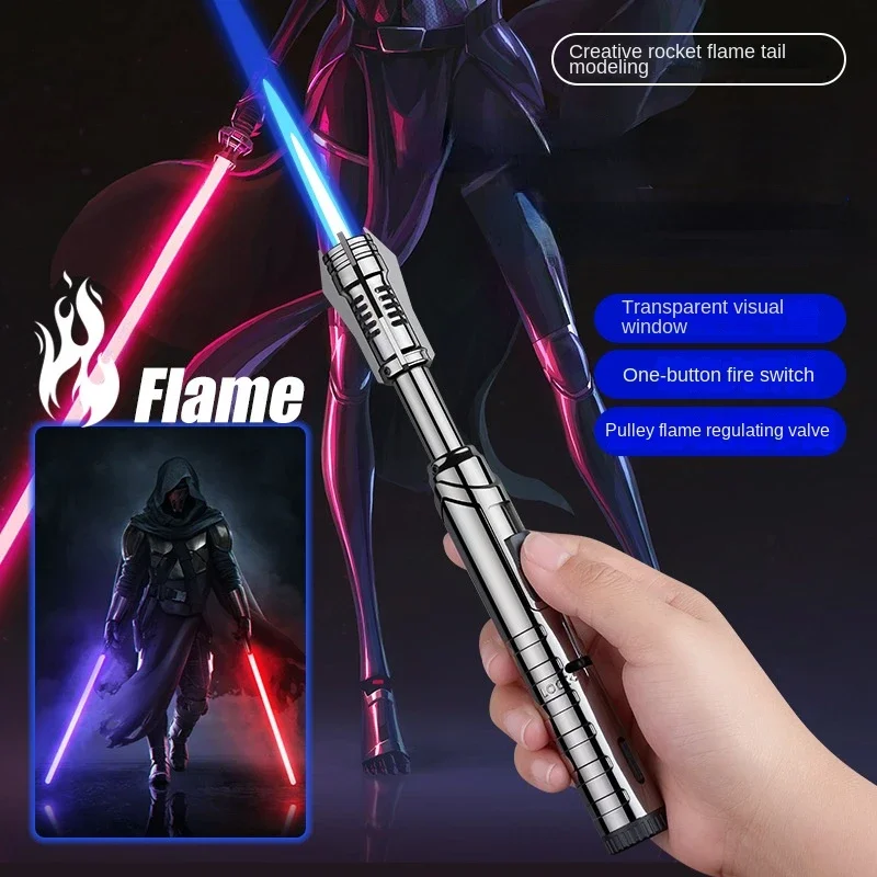 2024 New Unusual Butane Gas Lighter 360° Use Metal Outdoor Windproof Turbine Torch Jet Lighter Gun BBQ Welding Cigar Tool